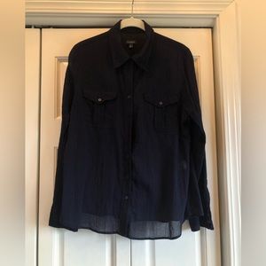 Talbots, nautical blue, gauzy button down with button back tab sleeves, 12